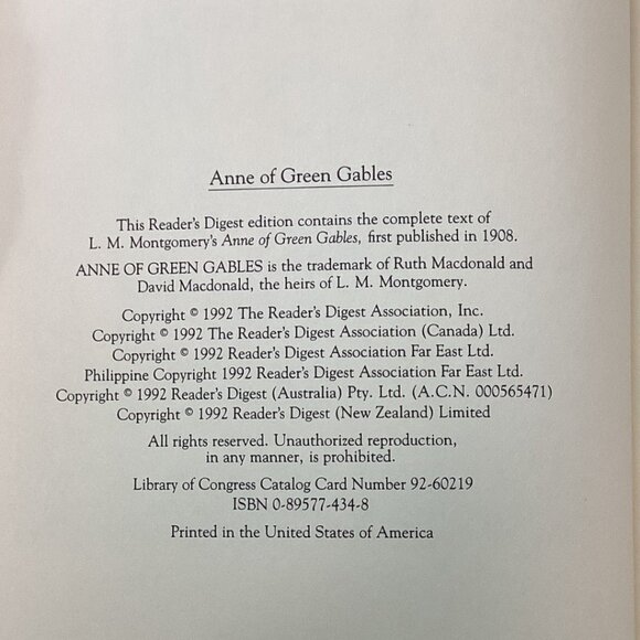 Anne Of Green Gables By L.M. Montgomery Readers Digest 1992 Hardcover Edition - Picture 4 of 5